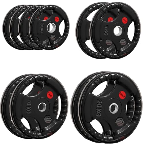 ManiBoom Discos Pesas Hierro ENGOMADO 30mm y 50mm Olimpica con Anillo Interior de Acero y Triple...