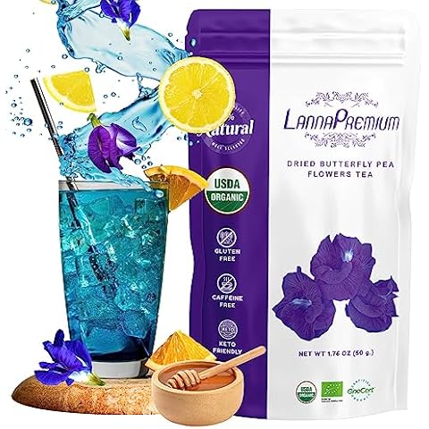 Butterfly Pea Flower Tea by LANNAPREMIUM - USDA Organic Blue Pea Flower Loose Leaf Herbal Tea, 1.76 oz - Direct from Thailand, Rich in Antioxidants Cover