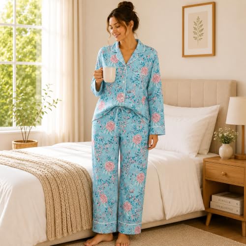 Image of Huar Cotton Pajamas Set for Women - Luxurious Cotton Womens Pajama Sets - Comfortable Christmas PJ Set, Breathable & Light Pj