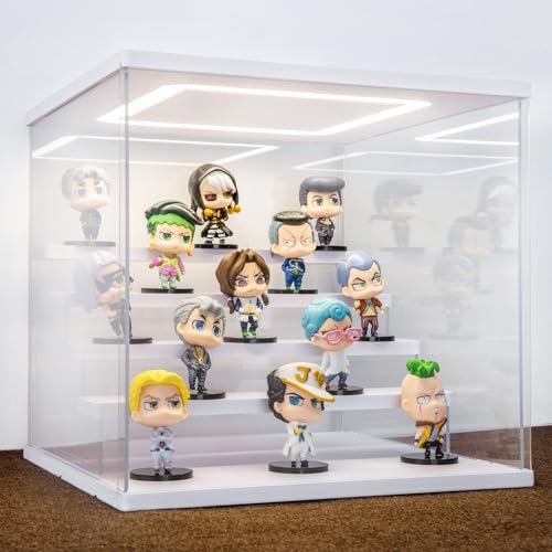 AZEYN Vitrine Acrylique Transparente avec Éclairage LED, Boîte d'Exposition 3/4/5/6 Niveaux Anti-Poussière Vitrine Présentoir pour Figurines, Collections,...