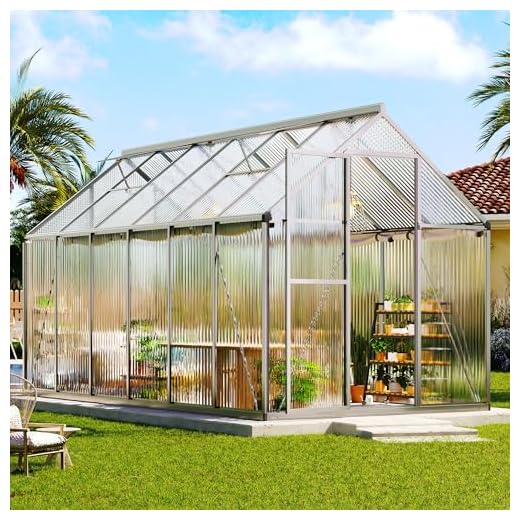 LUXOAK 181x363x195cm Gewächshaus aus Aluminium mit Schnellmontage-Verbindungen, wetterfestes Gartengewächshaus mit 2 Belüftungsfenstern, Stabiler Rahmen, Silber