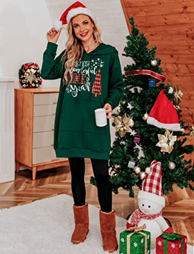 Image of Quenteen Women Hoodies Dress Hooded Sweatshirts Dress Casual Long Sleeve Tunic Dress Oversized Sweatshirts with Pocket