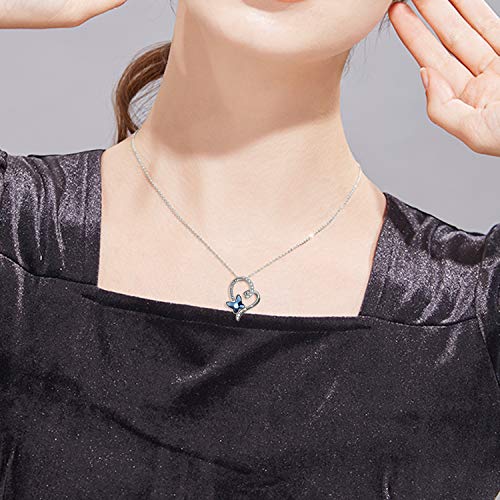 POPLYKE Granddaughter/Grandma/Nana/Daughter/Sister Necklace Gifts for Women 925 Sterling Silver with Blue Butterfly Crystal Heart Necklace, Valentine's Gifts for women2