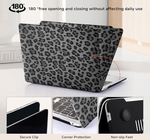 BYCeke Compatible with MacBook Air 13.6 inch Case 2022-2026 M5 M4 A3449 A3240 M3 A3113 M2 A2681, Leather Leopard Print Hard Shell with Keyboard Cover for Mac Air 13 M5, Leopard Black by BYCeKe - Image 6