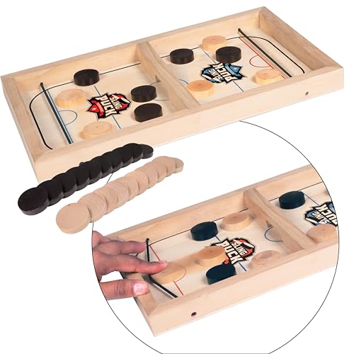 Crazy Games Fun Games Sling Puck Table Board Game I 14" Small Wooden Family Indoor Two Player, Table Games for Family - Top Hockey for Adults & Kids, Competitive Game for Parties It is Fun