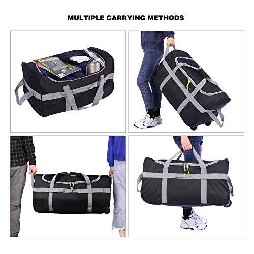 CAMPMOON Folding Wheeled Rolling Duffle Bag for Camping Travel, Lightweight Large Duffel Bag with Wheels and Pull Handle , Grey, 30 Inch