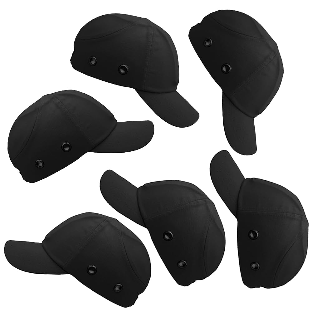 Black Baseball Safety Bump Cap - 100% Cotton, Impact-Resistant ABS Shell, Dual-Layer Padded Foam, Breathable, Adjustable Head Protection Hard Hat Cap