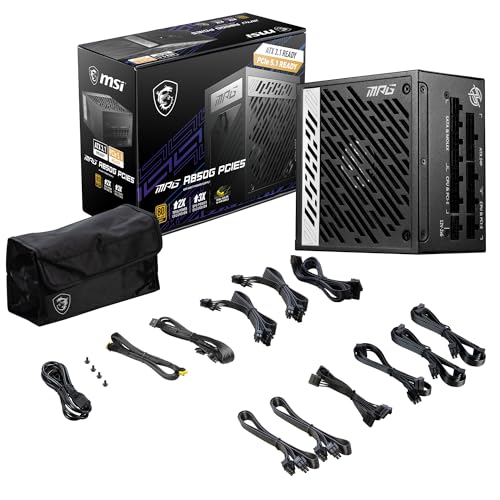 Image of MSI MPG A850G PCIE5, Fully Modular Compact Gaming 850W Power Supply, 80+ Gold, Native 12V-2x6 Cable, 100% Japanese Capacitor, ATX 3.1 & PCIe 5.1 Ready, Low-Noise, 10 Year Warranty