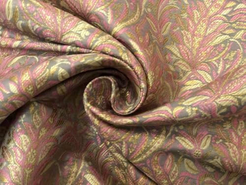 Tissu brocart en soie jacquard haut de gamme, motifs floraux lavande et or métallique