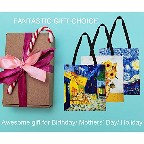 FunisFun-3-Pack-Canvas-Tote-Bag-Reusable-Grocery-Shopping-Tote-Bag-Large-Women-Shoulder-Bag-Handbag-3-Designs-13-X-14-Inch