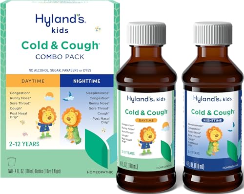 Hylands Kids Cold and Cough Day and Night Combo Pack Cold Medicine for Ages 2 and up Syrup Cough Medicine for Kids Nasal Decongestant 4 Fl Oz (Pack of 2)