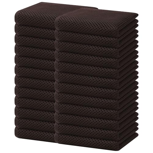 Image of Homaxy 100% Cotton Waffle Weave Kitchen Dish Towels, Ultra Soft Absorbent Quick Drying Cleaning Towel, 13 x 28 Inches, 24-Pack, Dark Brown