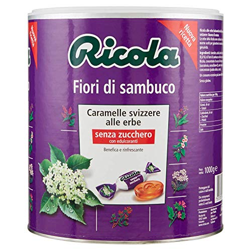 Ricola - Caramelos balsámicos de hierbas, sin azúcar, sabor a flores de saúco - Bote de 1 kg