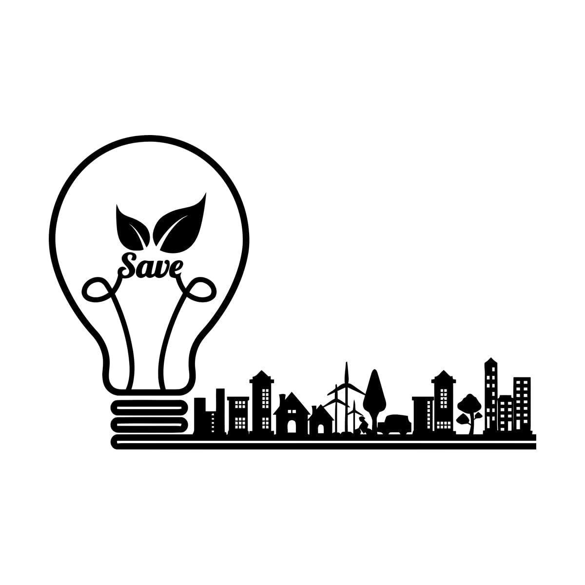 Wall Vinyl Sticker Decor Energy Saving Natural Lamp Save Ecology City 32x49.5cm Equipped with Transfer Film kit Small Black โ image 1