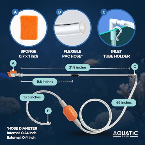 Image of Aquarium Siphon Vacuum & Water Changer Kit with Multi-Head Attachments | Includes Gravel Cleaner, Debris Filter, Brush and Sponge for Effortless Cleaning & Water Changes | Ideal for Tanks Up to 10 Gal