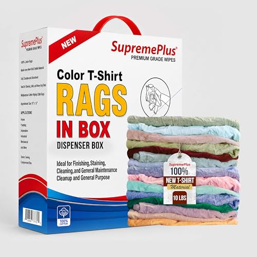 Image of New Colored Cotton Knit T-Shirt Rags Bulk, 10 lb Box of Rags, Durable Cleaning Cloths for Detailing, Tools & Surface Cleanup, Multipurpose Shop Rags for Industrial & Commercial Use (CBX)