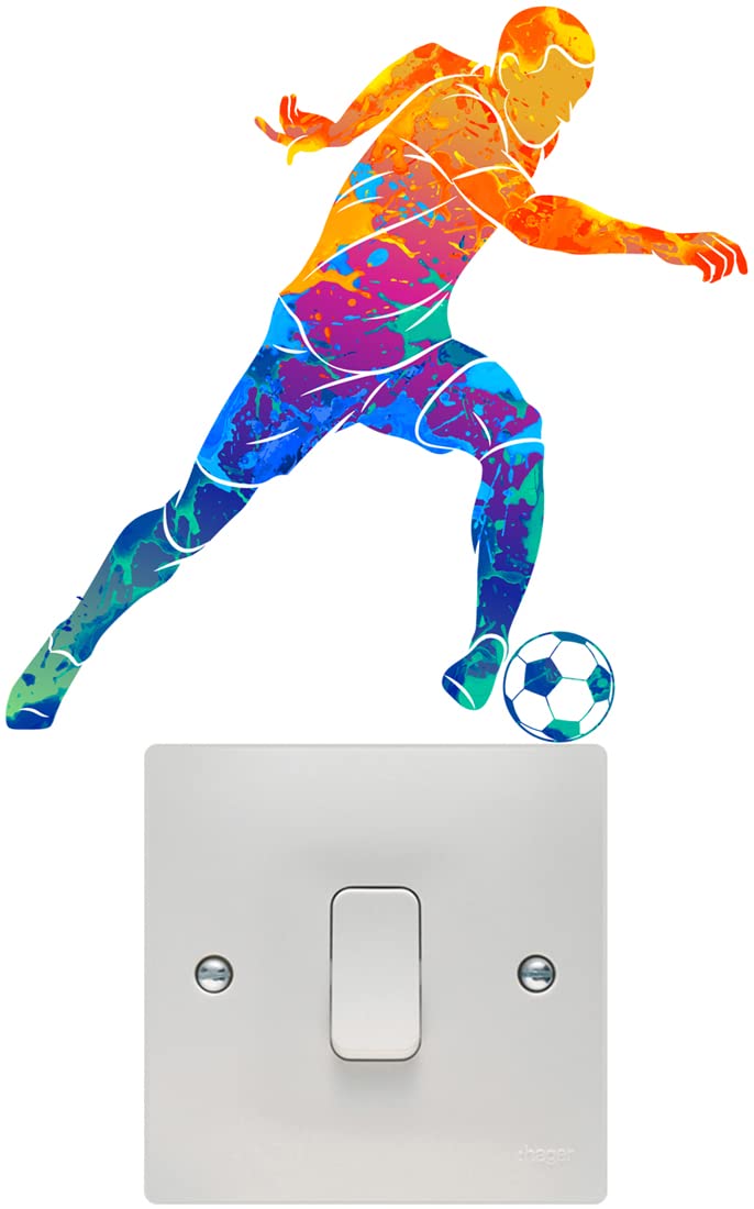 Hodge Creations Light Colourful Football Player Switch Wall Art Vinyl Stickers Childrens Bedroom