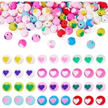 100Pcs 8mm Polymer Clay Round Beads Heart Pattern Clay Beads Cute Funny Ball Bead Colorful Bracelet Bead for Christmas Valentines Bracelet Earring Necklace Jewelry Making DIY Crafts