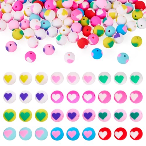 Polymer Clay Round Beads 8mm Handmade Round with Heart Pattern Loose Bead, Craftdady 100Pcs Colorful Cute Love Pony Beads for DIY Bracelets Necklaces Key Chains Jewelry Making
