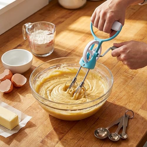 Image of 7Seas Egg Beater Mixer Manual Hand Whisks Stainless Steel Rotary Hand Whip Whisk Hand Mixer Egg Beater Cooking Tool Suitable For Kitchen Gadget | Vintage Style Double head Hand Mixer, Blender