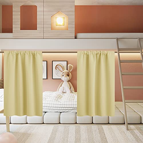 RYB HOME Small Window Curtains for Kitchen, Thermal Insulated Privacy Shades for Bedroom Basement Bathroom Door Half Window Tiers, Width 34 x Length 30 inch, 2 Panels, Light Yellow