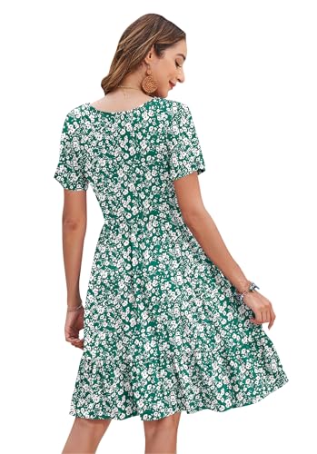 Image of AUSELILY Womens Summer Dresses 2025 Casual Short Sleeve Dress Square Neck A-Line Ruffle Sundress with Pockets