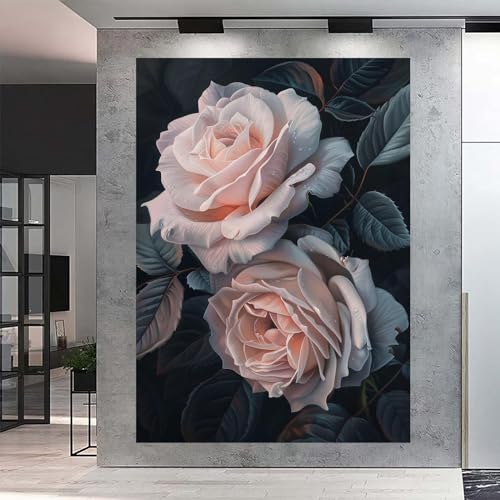 Tableau de fleurs abstrait WODJEM : toile moderne encadrée 60x80cm