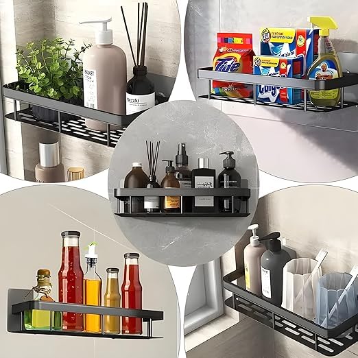 BLUE CRANE MorivaHomes Multipurpose Self-Adhesive Aluminium Bathroom Wall Mounted Storage Organizer Shelf Holder/Rack/Bathroom Accessories (Pack of 1, Black) 3
