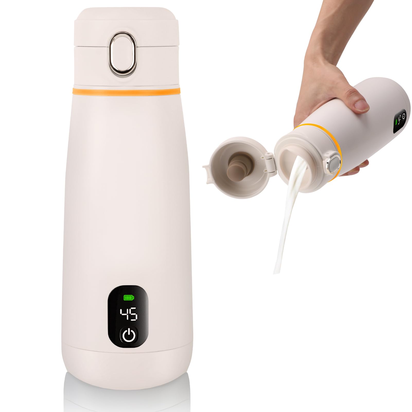 Portable Milk Warmer, Portable Bottle Warmer for Travel, 12 oz Instant Breastmilk Formula Warmer, Fast Heating & Long Battery Life, On The Travel Car