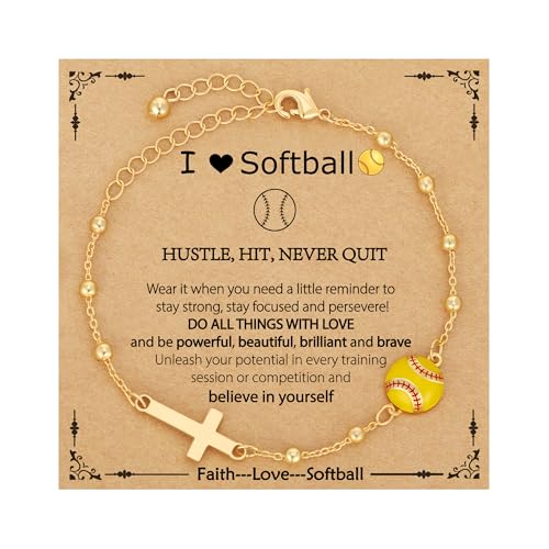 VULETO Softball Bracelet Gifts for Girls Teens Women Cross Link Chain Sport Accessories Valentines Christian Religious Jewelry Gifts for Kids Her Teen Girls 8-12 Team Coach Lover Player Baseball Mom