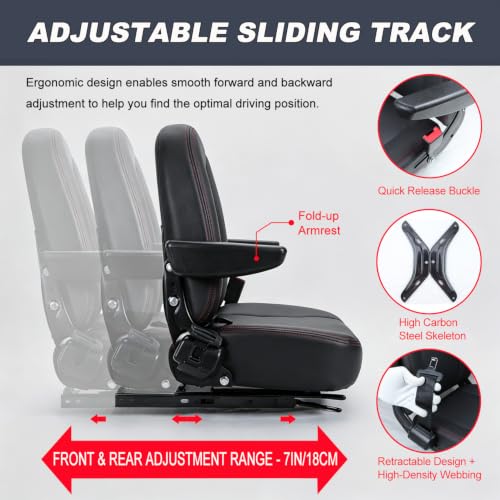 Image of Universal Forklift Seat Replacement,Zero Turn Mower Tractor Seat with Micro Switch-Armrest & Safety Belt,Waterproof PU Leather Seat Fit for Ariens,Snapper,Lawn Mower,Skid Loader,Excavator