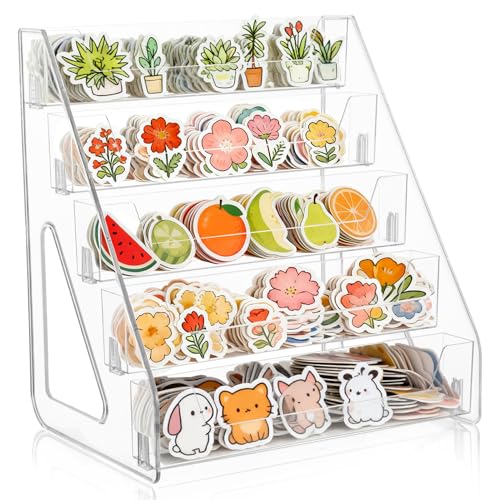 Hlimior 5-Tier Sticker Display Stand for Vendors Pocket Acrylic Display Stands & Card Stand Portable Organizer for Trade Shows Retail Stores Small Business Supplier Events