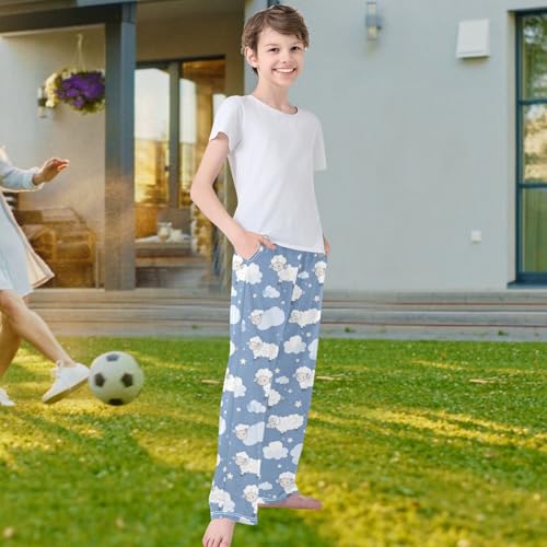 visesunny Boys' Pants White Sheep Sky Cloud Star Blue Jogger Pants Elastic Waist Long Bottoms Trousers with Pockets4