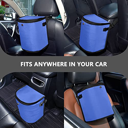 Image of Wudan Small Car Trash Can Royal Blue Accessories for Garbage Storage Organizer with Lid Waterproof Portable Auto and Truck Interior Seat Bin