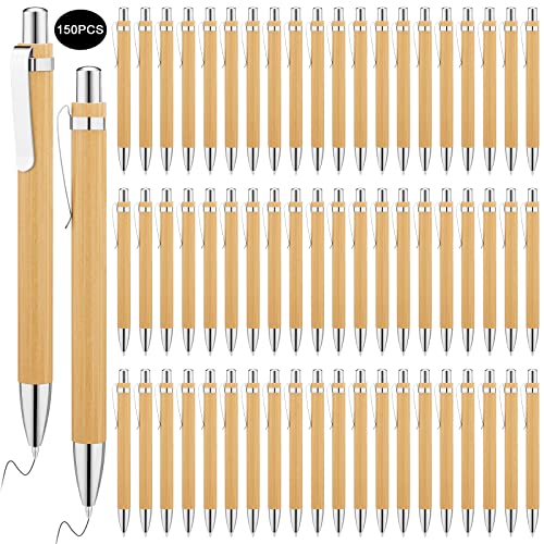 Satinior 150 Pcs Bamboo Ballpoint Pens Wooden Retractable Ballpoint Pen Bamboo Black Ink 1Mm Pen Wood Sustainable Pens For Men Women Employee Writing Signature Journaling Home Office School #TOP22