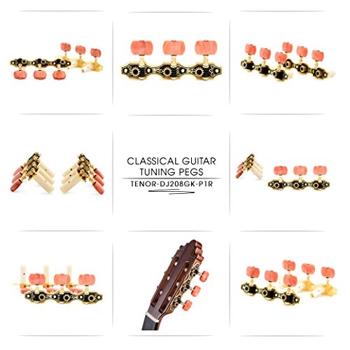 DJ208GK-P1R TENOR Classical Guitar Tuners, Tuning Key Pegs/Machine Heads for Classical or Flamenco Guitar with Black and Gold Plated Finish and Red Buttons. - Thumbnail 7