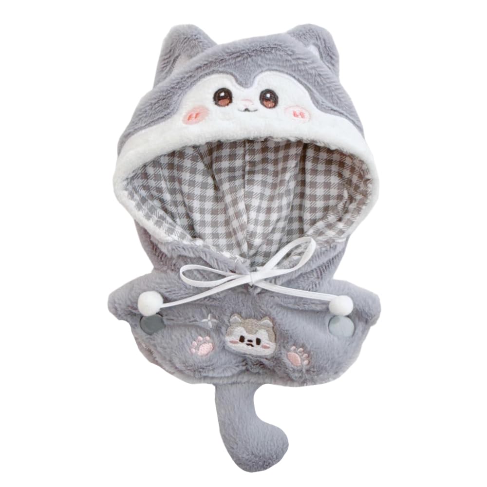 niannyyhouse Vestiti per bambola di peluche, 10-15 cm, mantello compatibile con bambola Labubu da 17 cm (grigio)