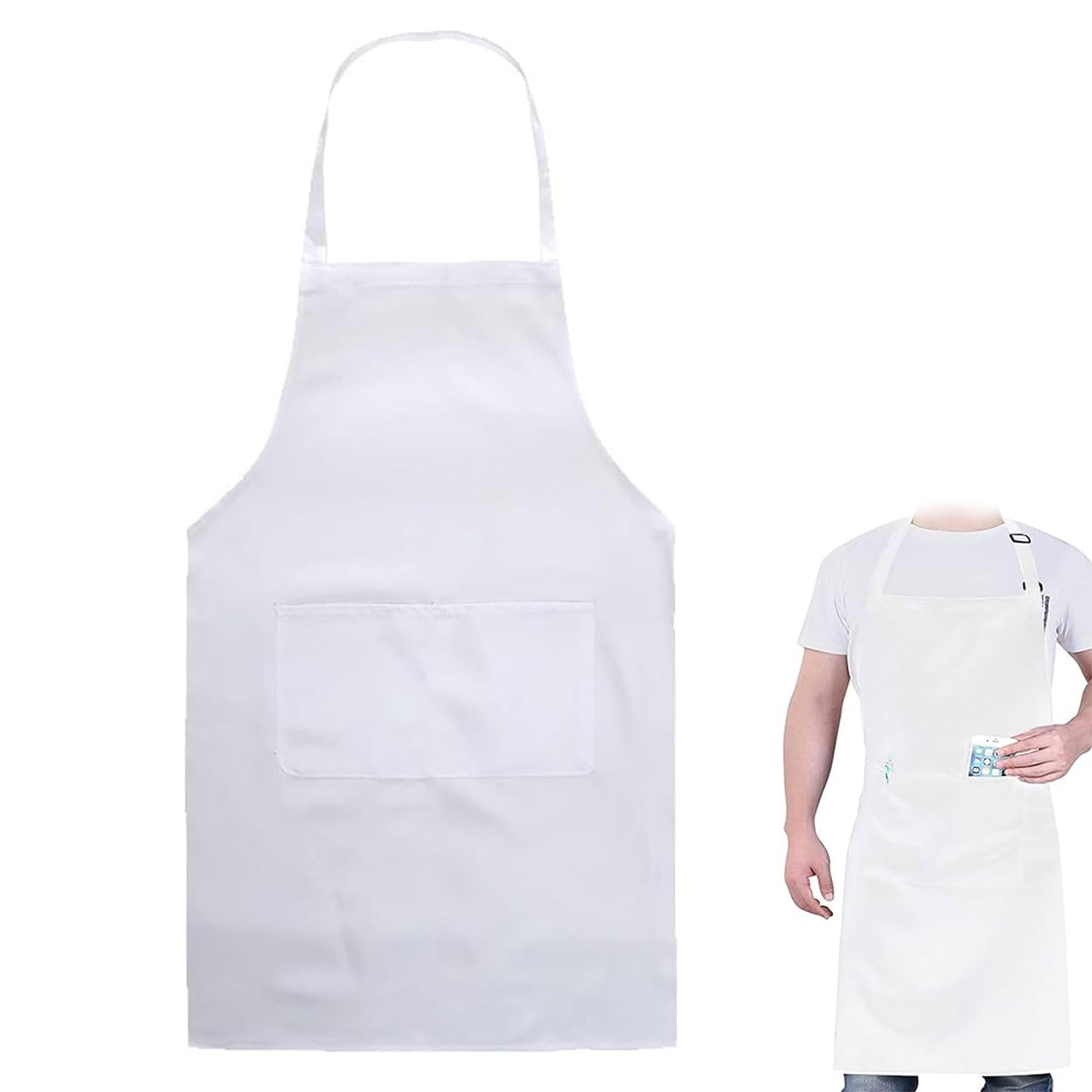 Chef Delantal Impermeable Con 2 Bolsillos, Cocina Ajustable Para Mujer y Hombre, Blanco
