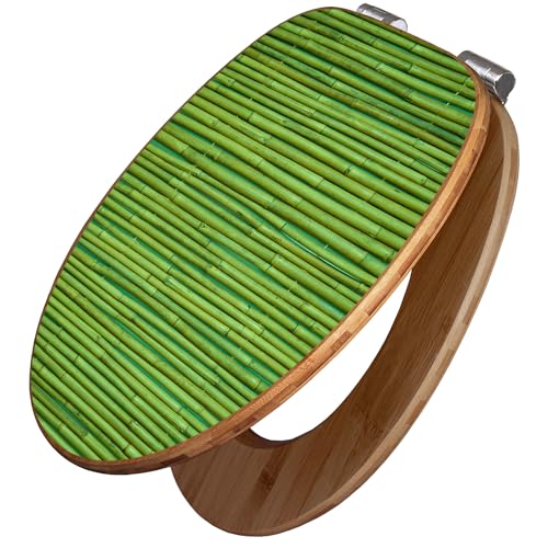 banjado Design WC Sitz Bambus Absenkautomatik 45,8x37,5cm - Toilettendeckel mit Absenkautomatik Holz - hochwertiger Bambus Klodeckel - WC-Sitz für gängigen Toiletten - Motiv Bambus Grün