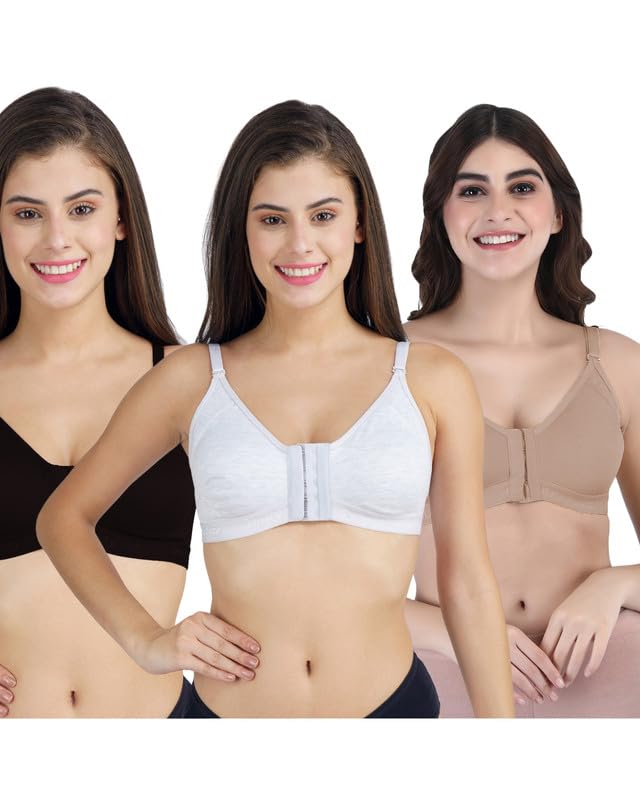 Image of BODYSIZE Cotton Front Open Bra for Women Daily Use | Non-Padded, Non-Wired | Sweat Absorbent Seamless Bra | Full Coverage Regular Wear | Twin Hook Adjuster (Cup Size: B)