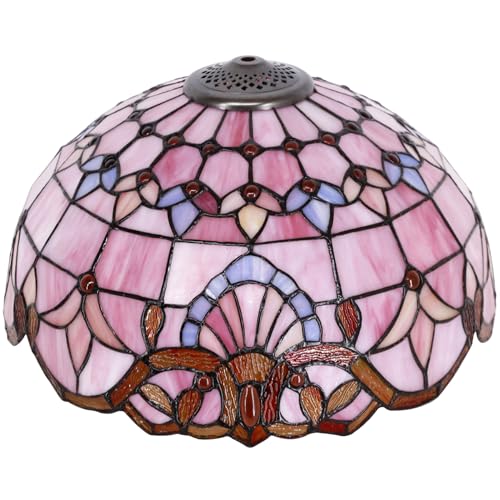 Image of 16Inch Tiffany Stained Glass Lamp Shade Replacement Only(Pink Baroque) | Fit For Table Lamps FLoor Lamp Ceiling Fixture Pendant Hanging Light Home Office Decoration