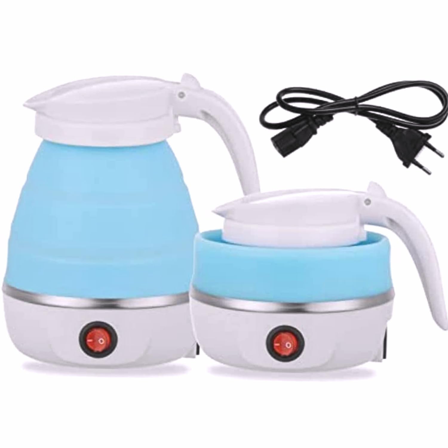 Electric Kettle for Hot Water, Portable Kettle for Travel Folding Car USB Small Kettle for Tea Coffee, Mini Collapsible Silicone Boiling Heating Kettle, 0.6 litre(Blue/White/Pink/Green)-image-41