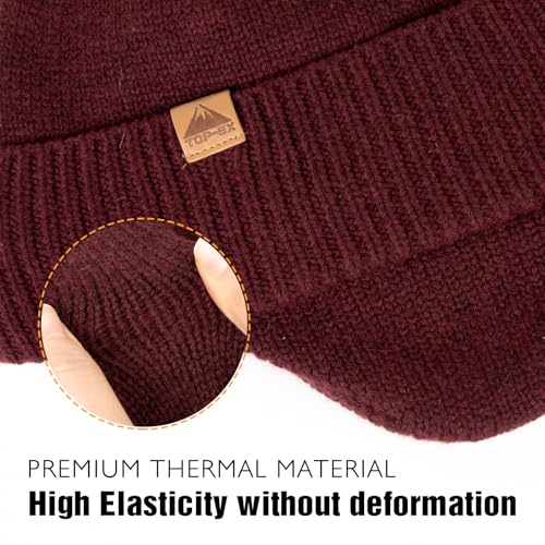 Image of TOP-EX DryKnit Unisex 80% Merino Wool Waterproof Beanie with Ear Flap Warm Winter Fleece Lined Beanie Hat M /L /XL