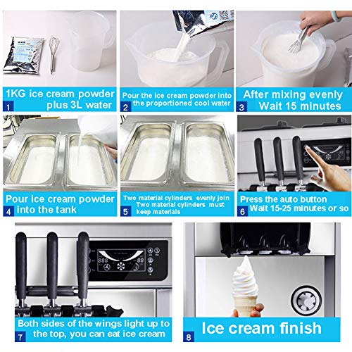 Xb Kommerzielle Eismaschine, Softeistüte-Digitalanzeigemaschine mit 3 Geschmacksrichtungen Desktop Automatic Drum 2500W… – Bild 8