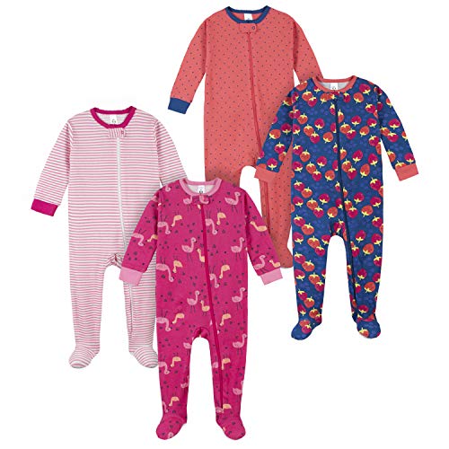 Gerber Baby Girls' 4-Pack Footed Pajamas, Pink Berries, 24 Months
