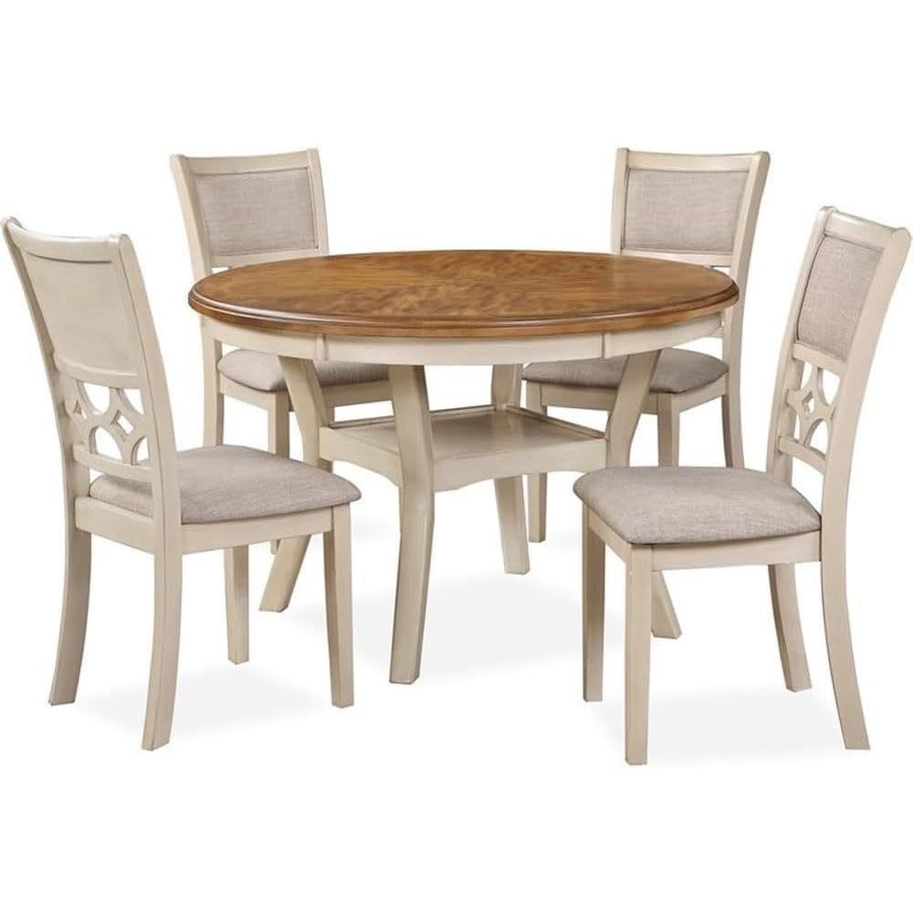 5-Piece Solid Wood Dining Set in Brown and White for Modern Dining Rooms
