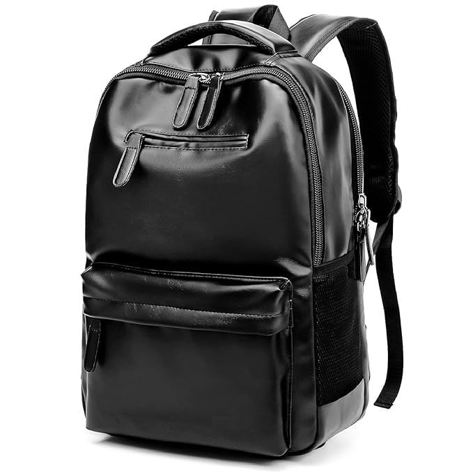 Vegan Leather Laptop Backpack, 22 L for 15.6 inch Laptop, Multiple Compartments, Padded Shoulder Straps - Glossy Black (B0DFYVDG9L) Amazon Price History, Amazon Price Tracker