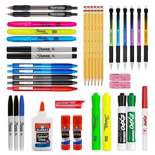 School Supplies Kit, Highlighters, Mechanical Pencils, Glue Sticks, Erasers, Permanent Markers, Gel Pens, Pencils, School Glue And More From Sharpie, Elmerâs, Paper Mate, & Expo, 38 Pieces