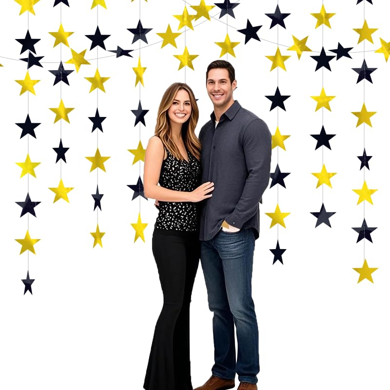 Image of Black and Gold Shining Star Hanging Garland Black Gold Hanging Sparkling Star Streamer Glitter Bunting Banner Twinkle Backdrop for Wedding Baby Shower Birthday Decorations 40 Feet
