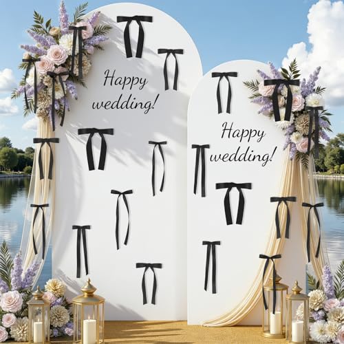 Babenest 5 Sizes Black Bows Wall Decor, 40Pcs Satin Ribbon Bows for party - image 5